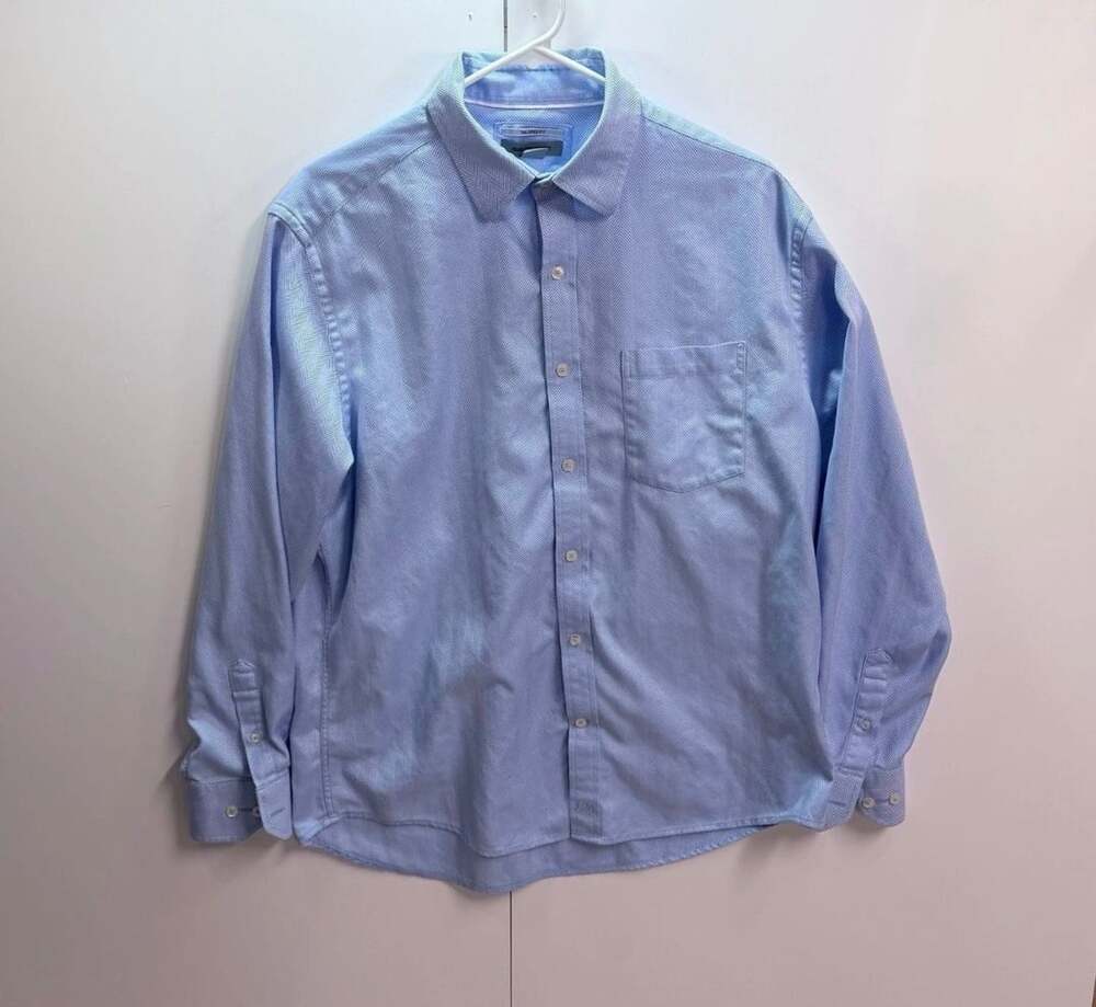 Johnston & Murphy Tailored Fit Blue Herringbone Button-Up Shirt